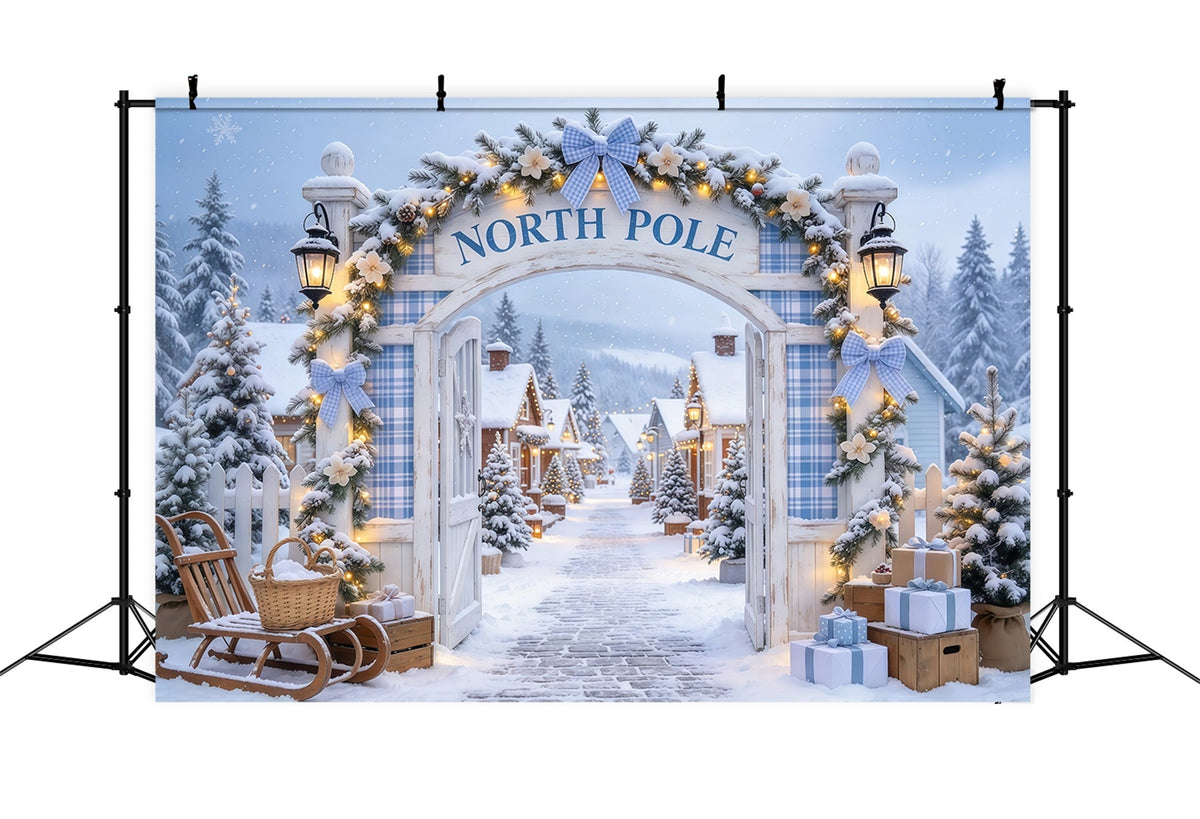 Nordpol Weihnachtshintergrund Verschneiter Dorfeingang Weihnachtskonzert GQ69-116
