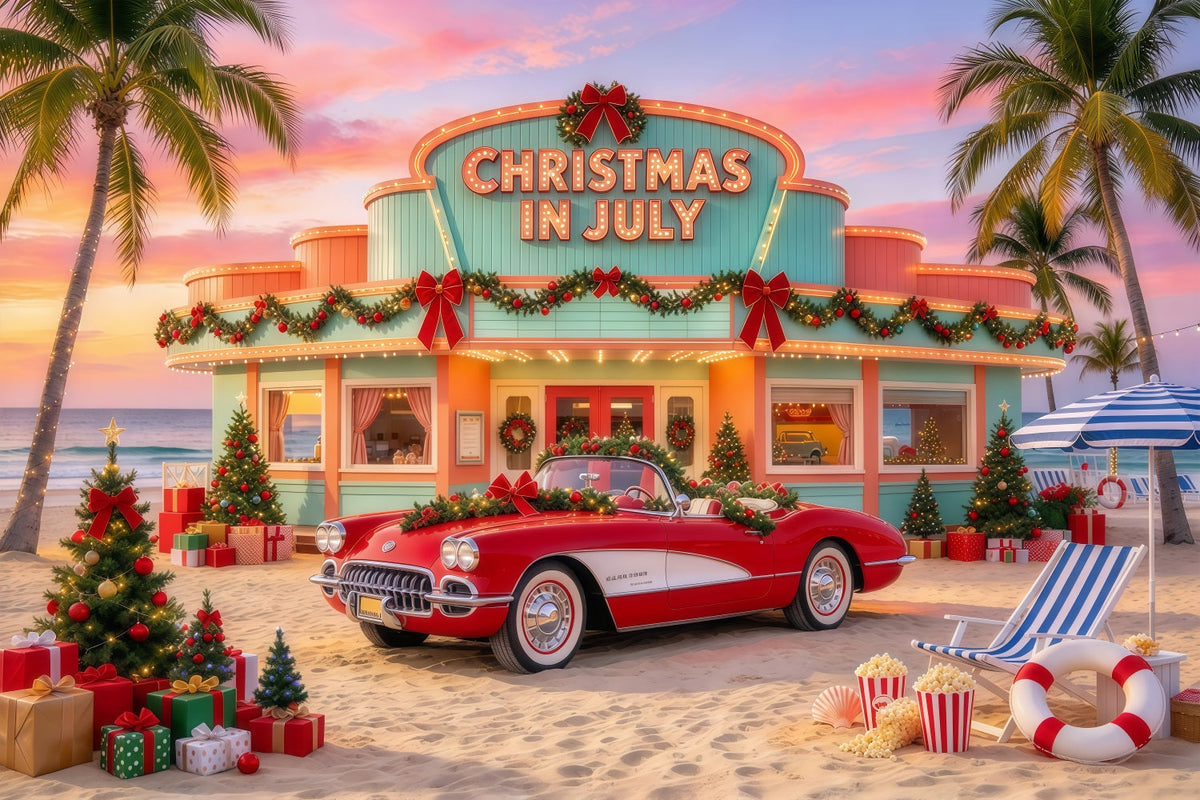 Weihnachten Im Juli Fotohintergrund Tropisches Urlaubsauto Weihnachtsbaum Hochzeit GQ69-117
