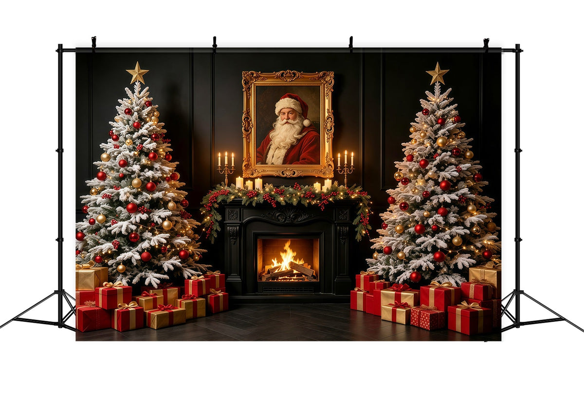 Weihnachtsmann-Hintergrund Dunkler Kamin Weihnachtsmannporträt Weihnachtsfotohintergrund GQ69-2