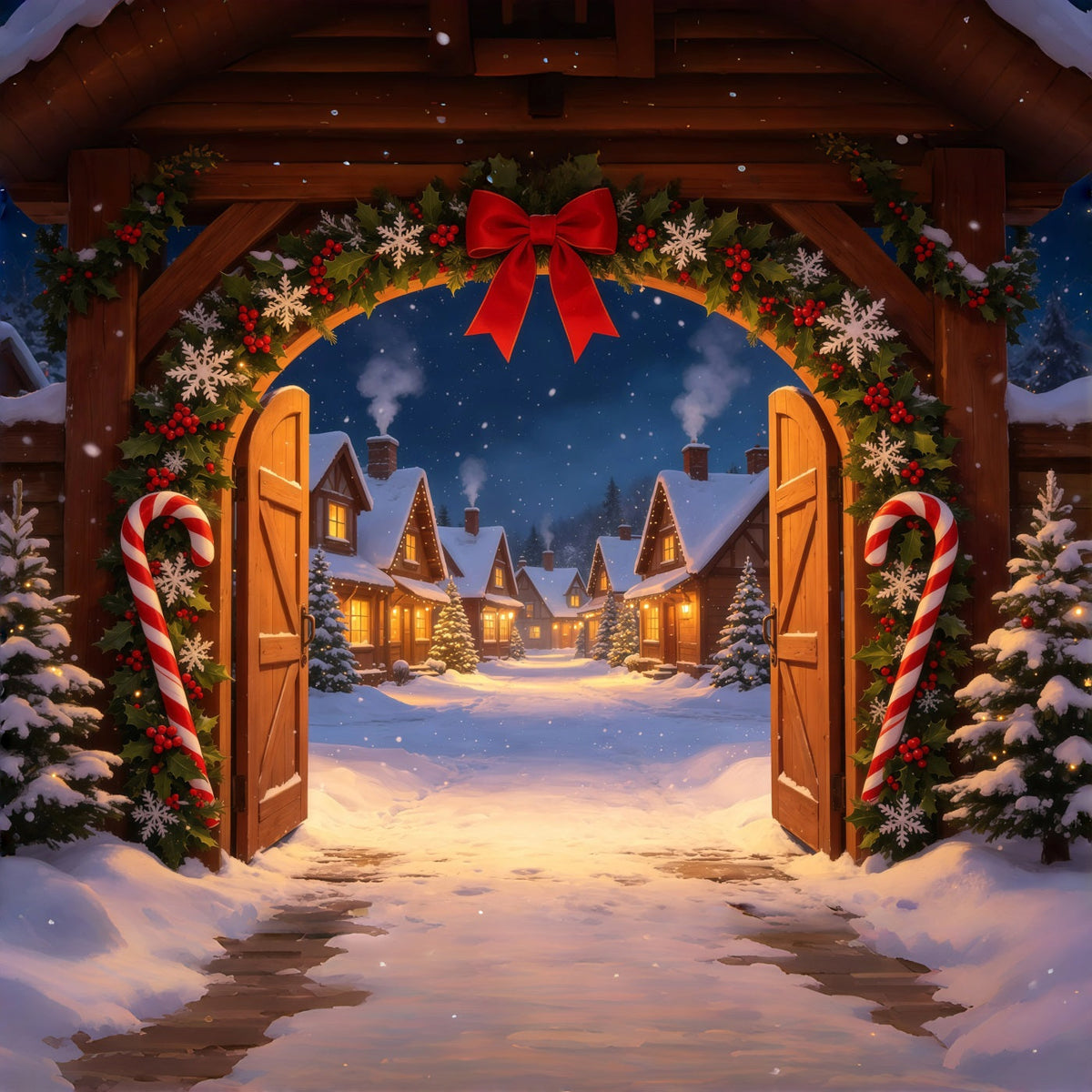 Weihnachtskulisse Candyland Tor Zum Zuckerstangendorf Weihnachts-Fotohintergründe GQ69-20