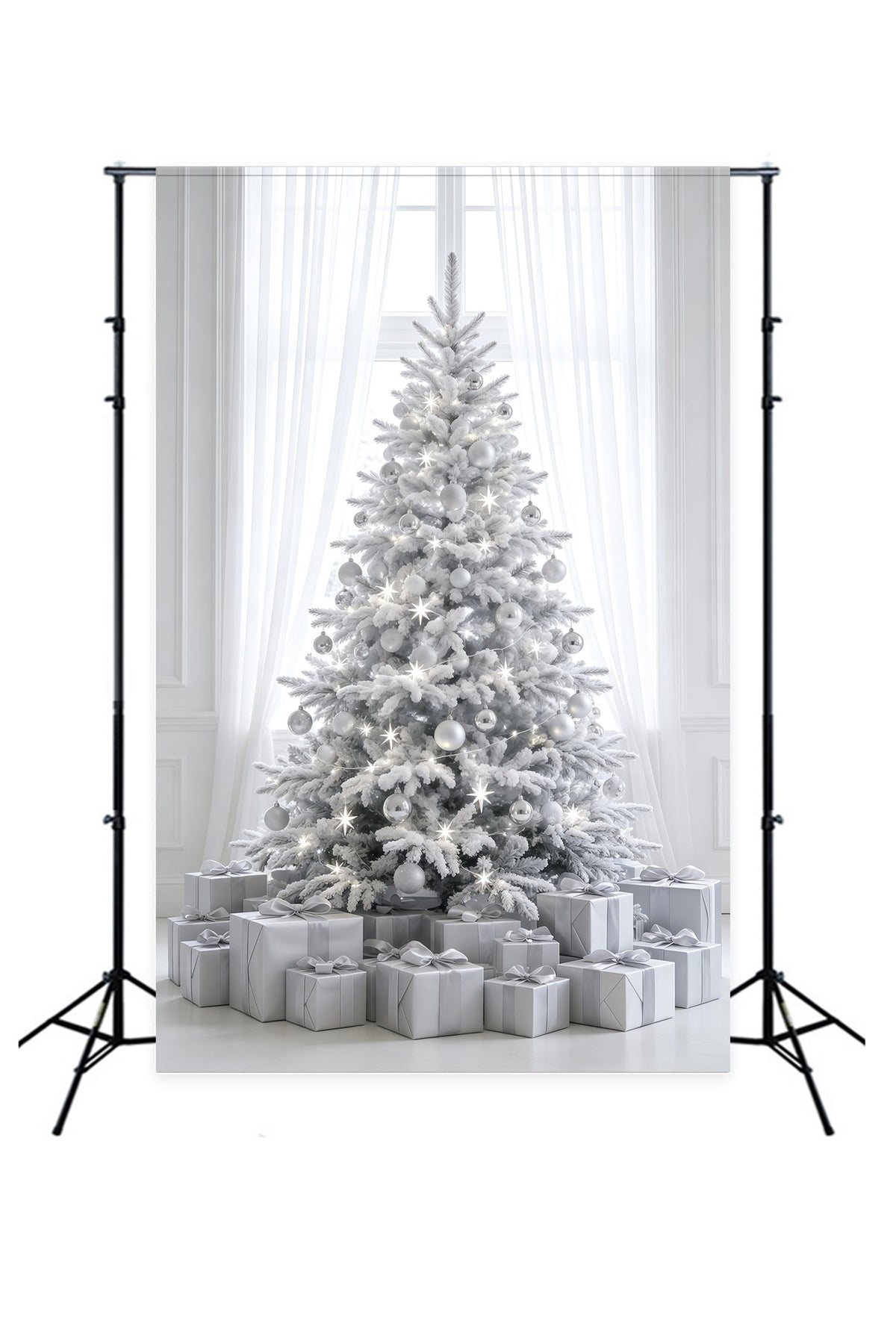 Einfacher Weihnachtshintergrund Weißer Mattierter Baumschmuck Weihnachts-Fotografie-Hintergründe GQ69-34