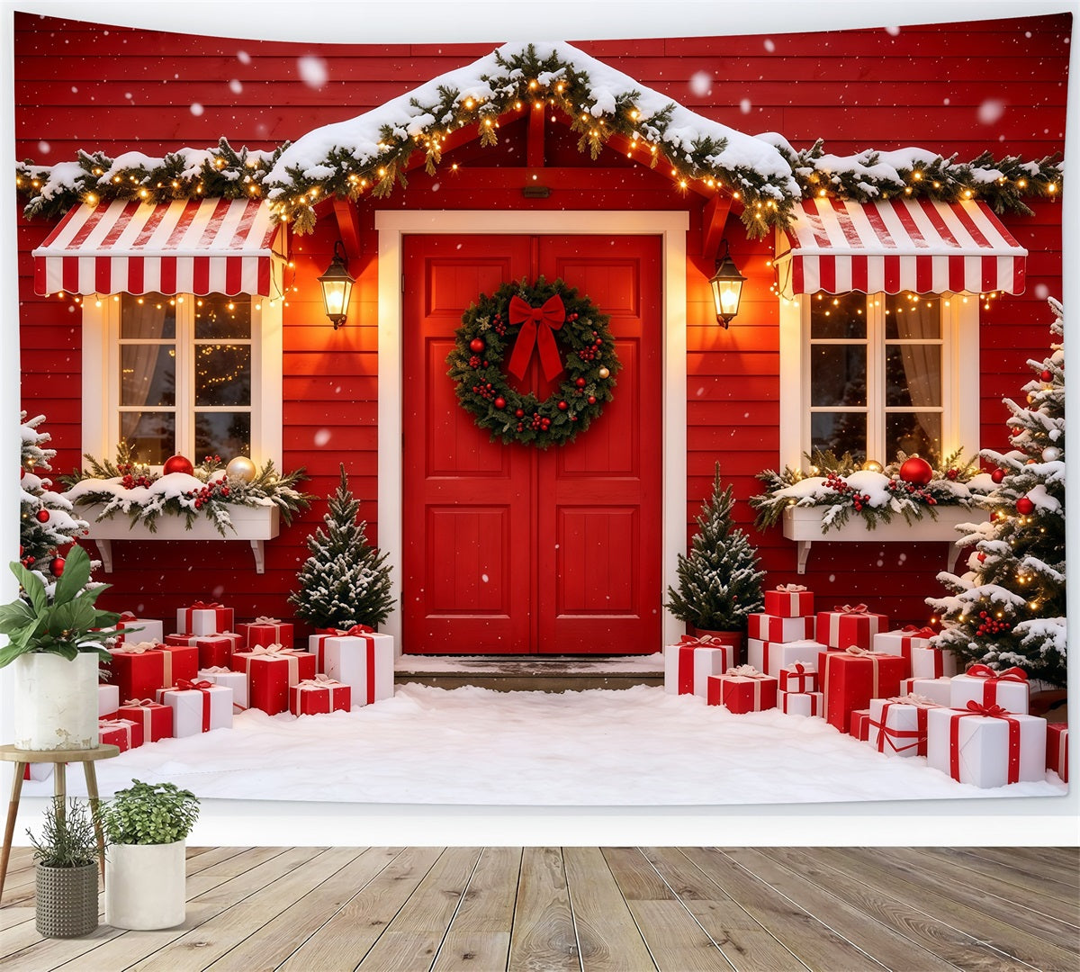 Weihnachtshaus-Kulisse Eingang Zur Roten Kabine Weihnachts-Studiohintergründe GQ69-4