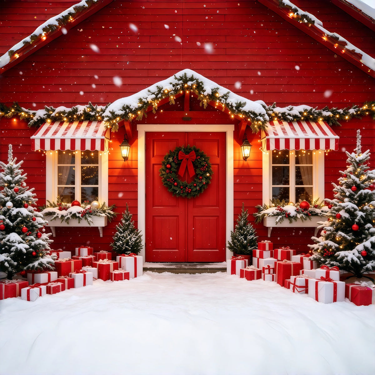Weihnachtshaus-Kulisse Eingang Zur Roten Kabine Weihnachts-Studiohintergründe GQ69-4