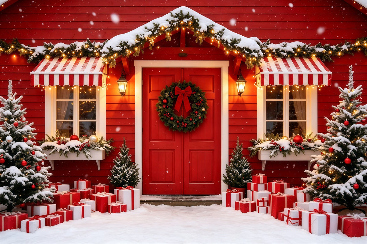 Weihnachtshaus-Kulisse Eingang Zur Roten Kabine Weihnachts-Studiohintergründe GQ69-4