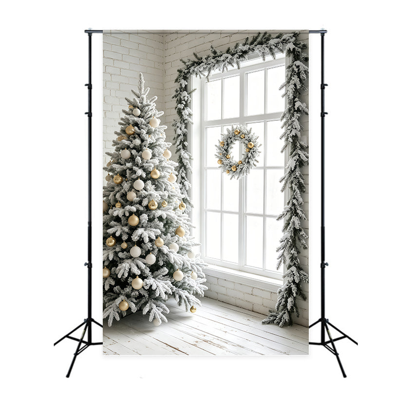 Einfacher Weihnachtshintergrund Fenster Mit Mattweißem Baum Weihnachtsfotohintergrund GQ69-41