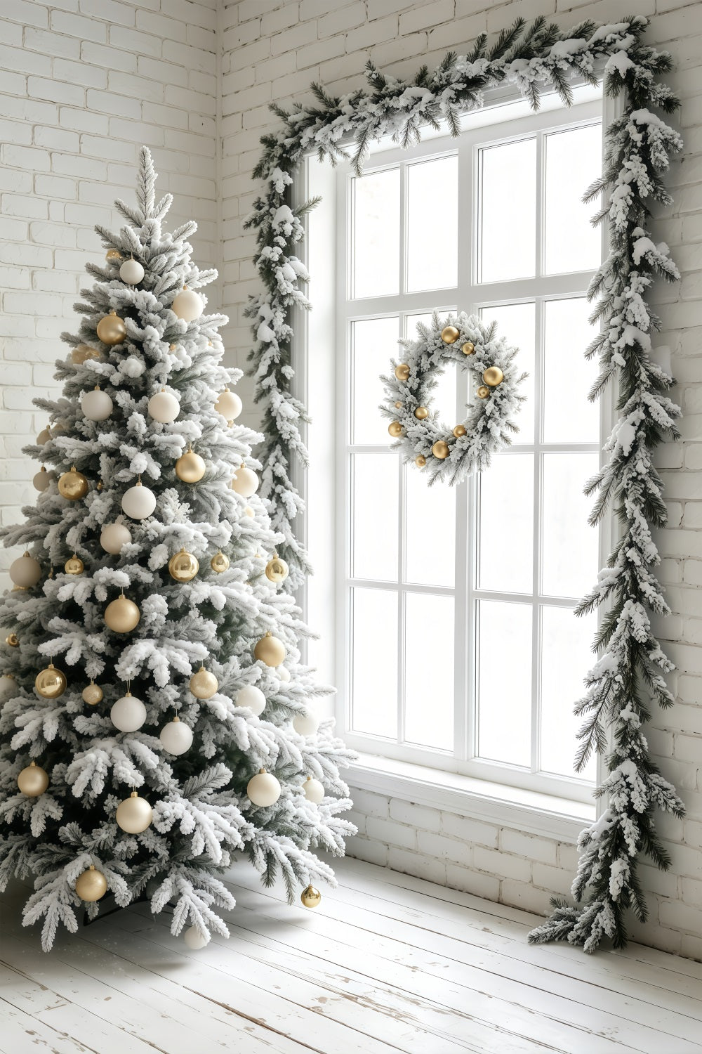 Einfacher Weihnachtshintergrund Fenster Mit Mattweißem Baum Weihnachtsfotohintergrund GQ69-41