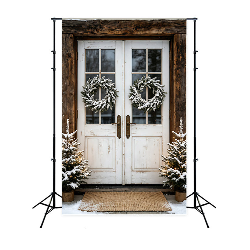 Weihnachtskulisse Im Freien Schneebedeckter Doppeltürkranz Studio-Weihnachtskulissen GQ69-45
