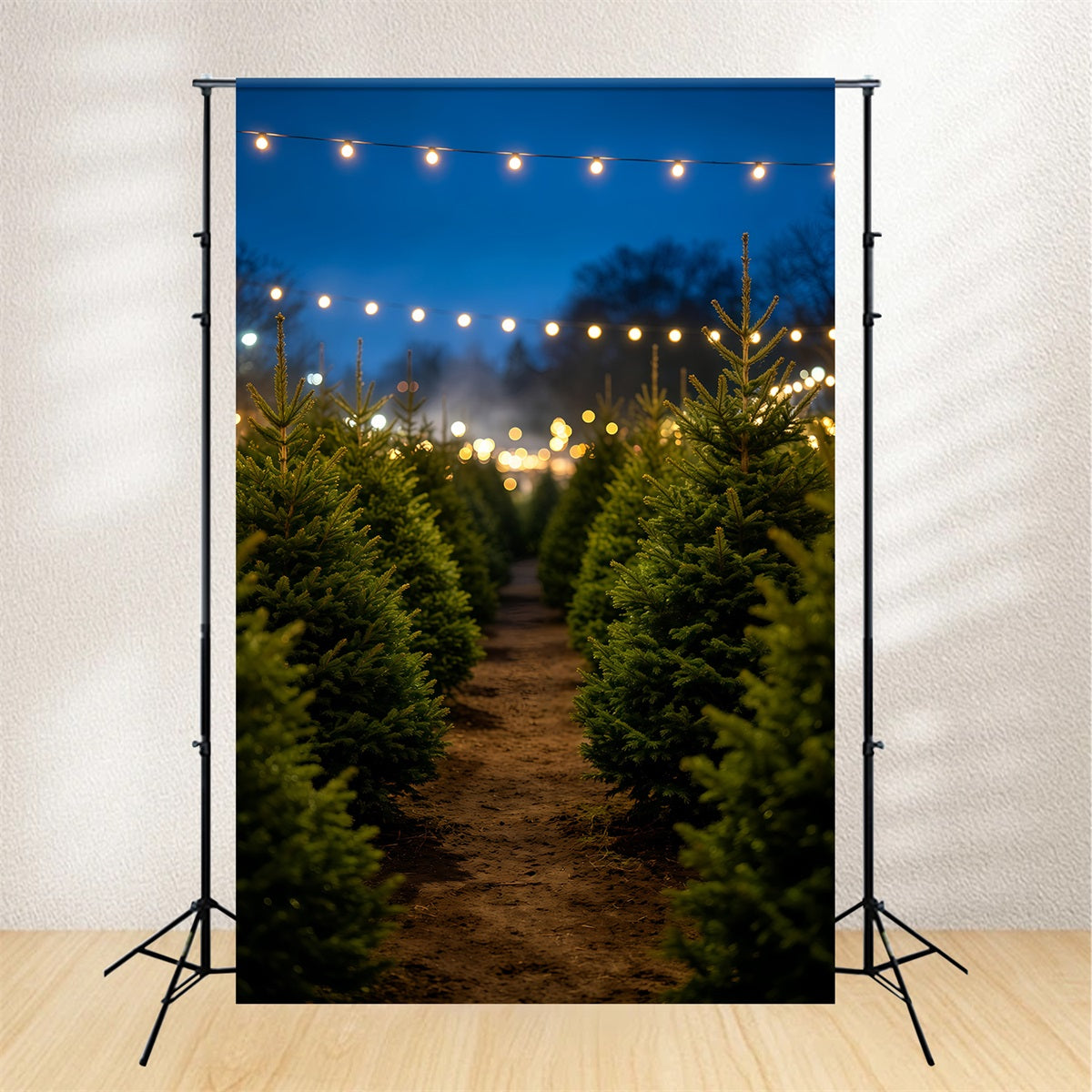 Weihnachtsbaum-Hintergrund Kiefernpfad Bei Nacht Weihnachtshintergründe Für Den Innenbereich GQ69-49