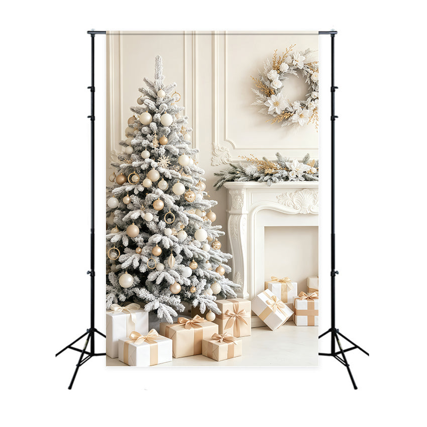 Elegante Weihnachtskulisse Kaminzimmer Mit Schneeweißem Baum Weihnachtskulisse GQ69-56