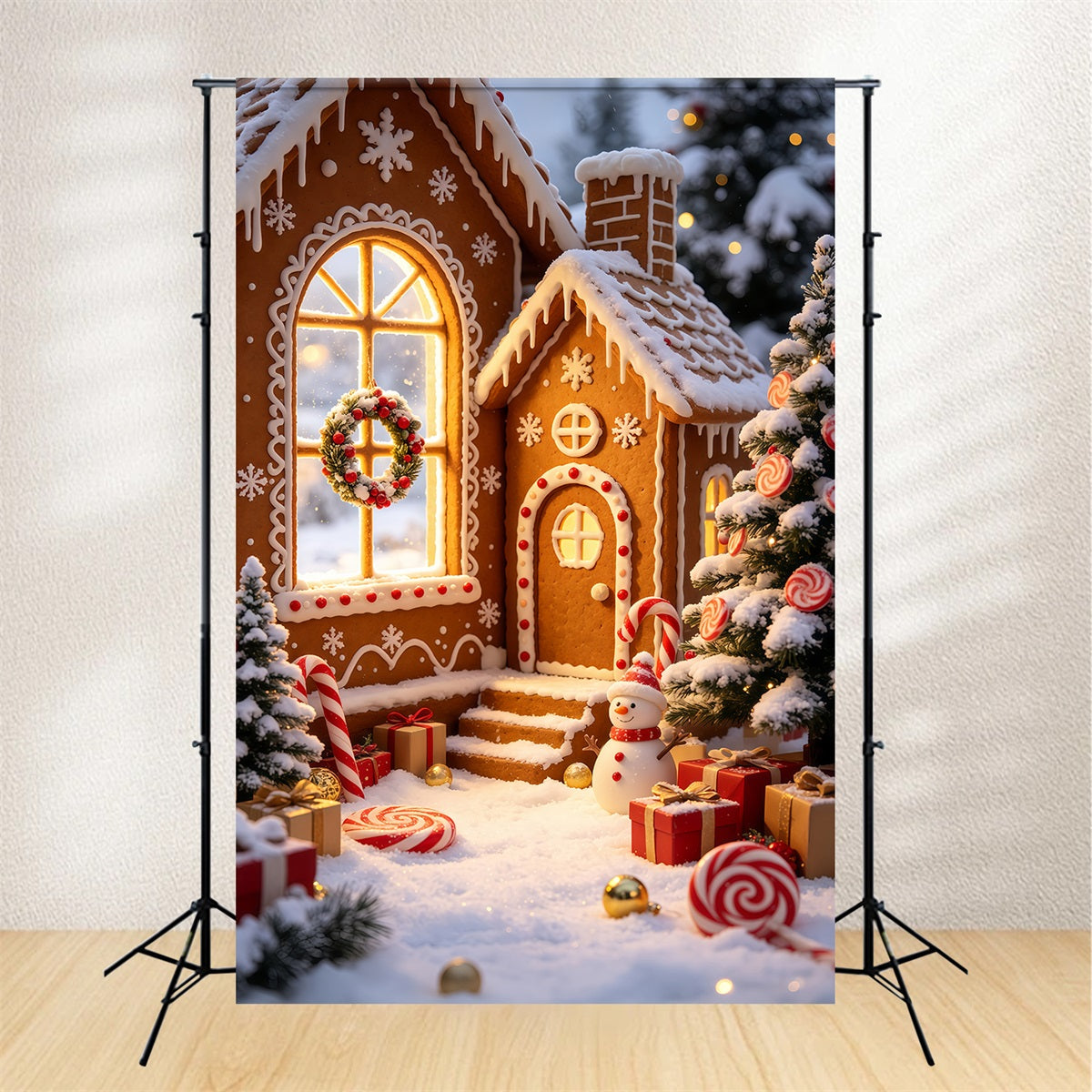 Lebkuchen-Weihnachtskulisse Süßigkeitendorf Schneebedecktes Häuschen Weihnachtskulissen GQ69-57