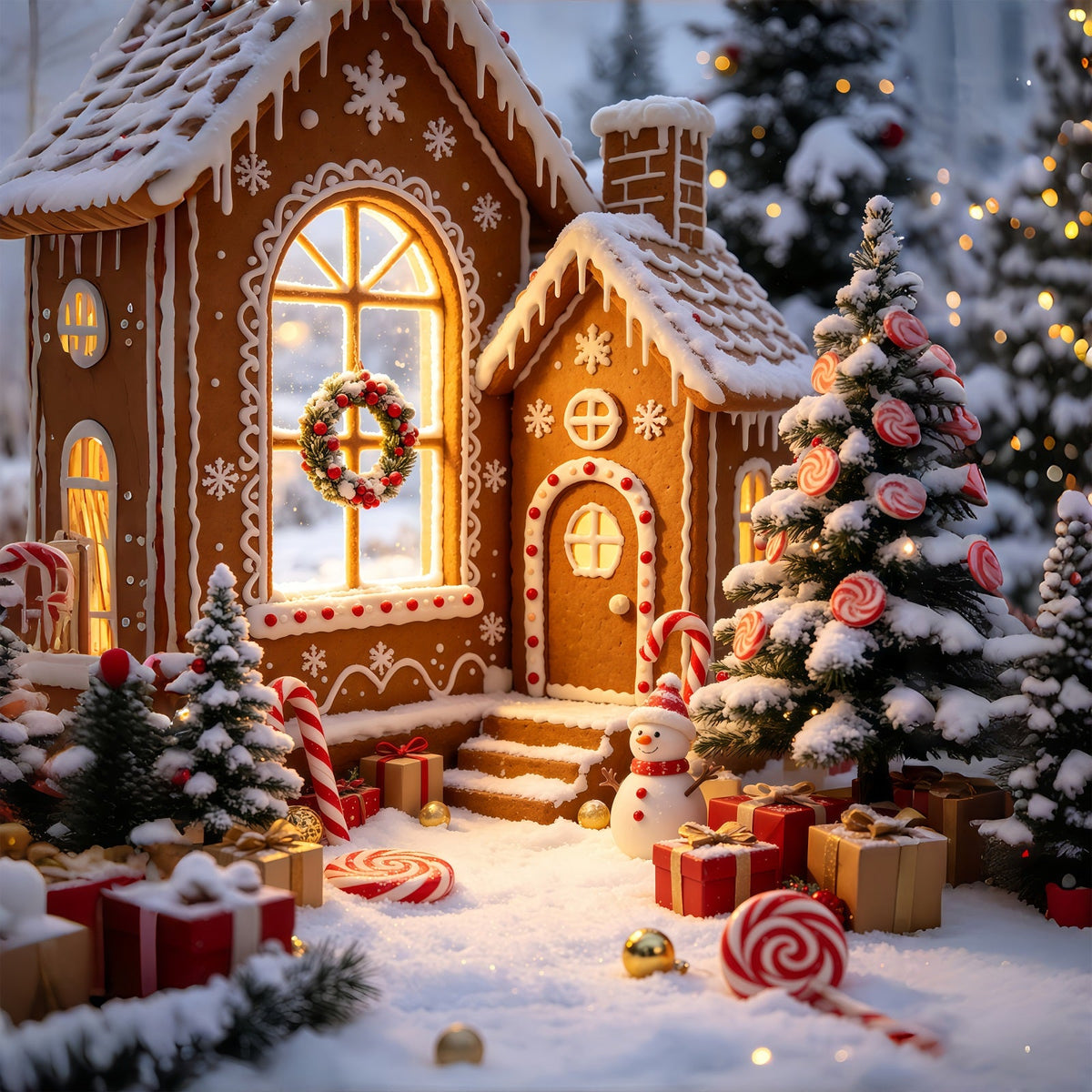 Lebkuchen-Weihnachtskulisse Süßigkeitendorf Schneebedecktes Häuschen Weihnachtskulissen GQ69-57