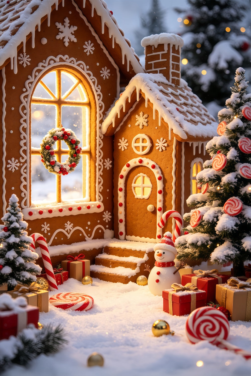 Lebkuchen-Weihnachtskulisse Süßigkeitendorf Schneebedecktes Häuschen Weihnachtskulissen GQ69-57