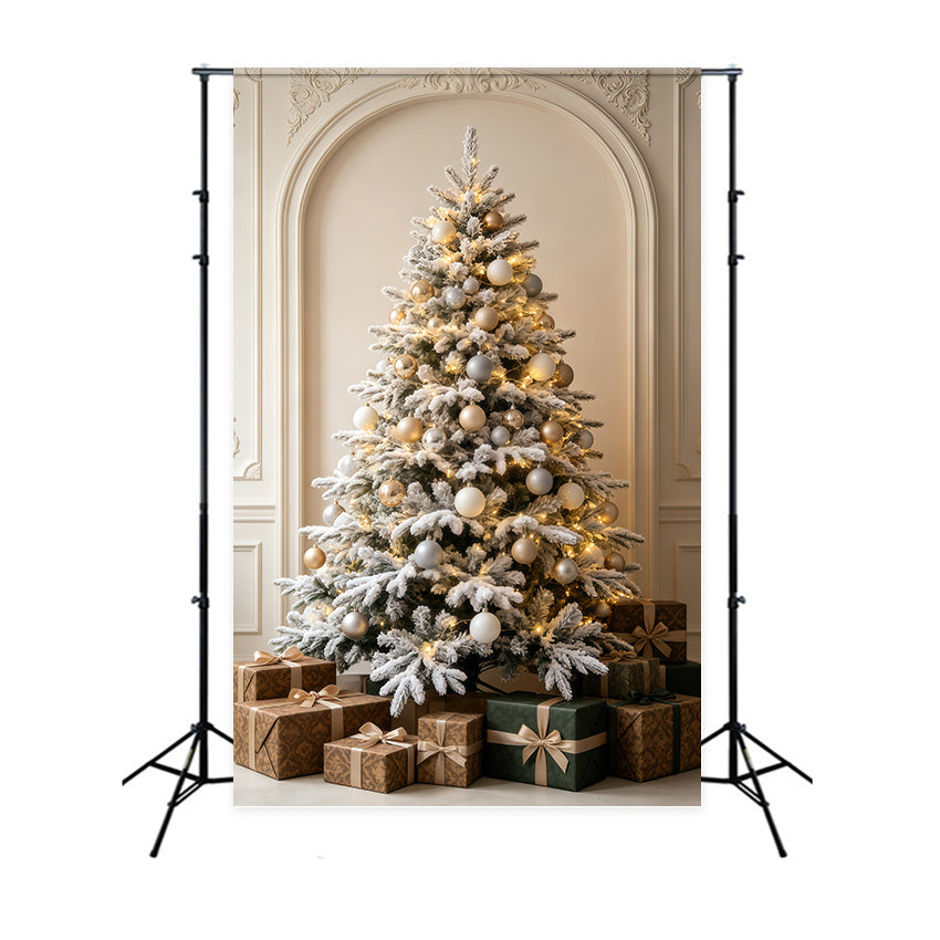 Weihnachtsschmuck-Hintergrund Kaminzimmer Mit Schneeweißem Baum Weihnachtshintergrund GQ69-60