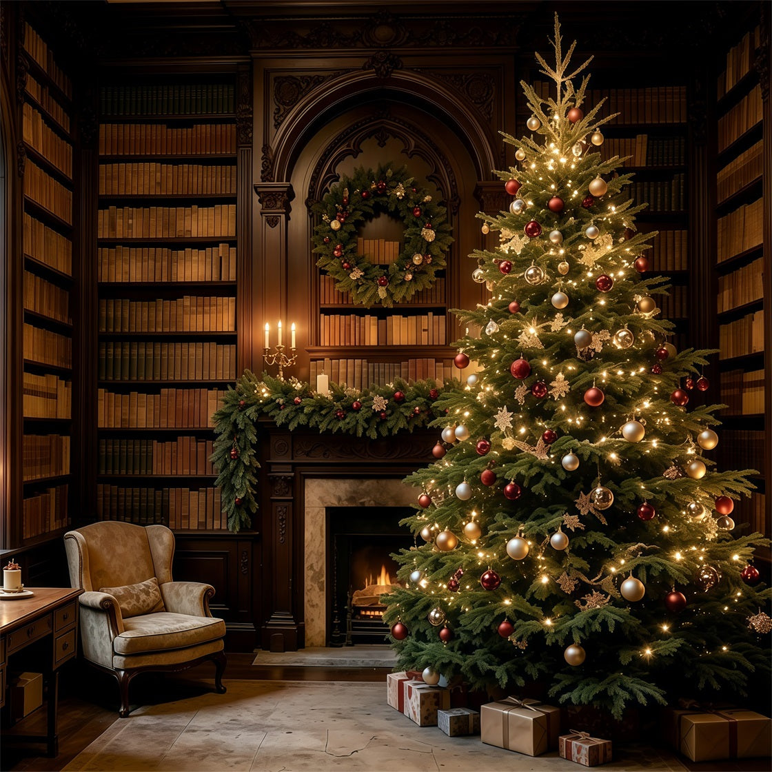 Weihnachtskulisse Für Den Innenbereich Eleganter, Mattierter Baumbogen Weihnachts-Fotografie-Hintergrund GQ69-61