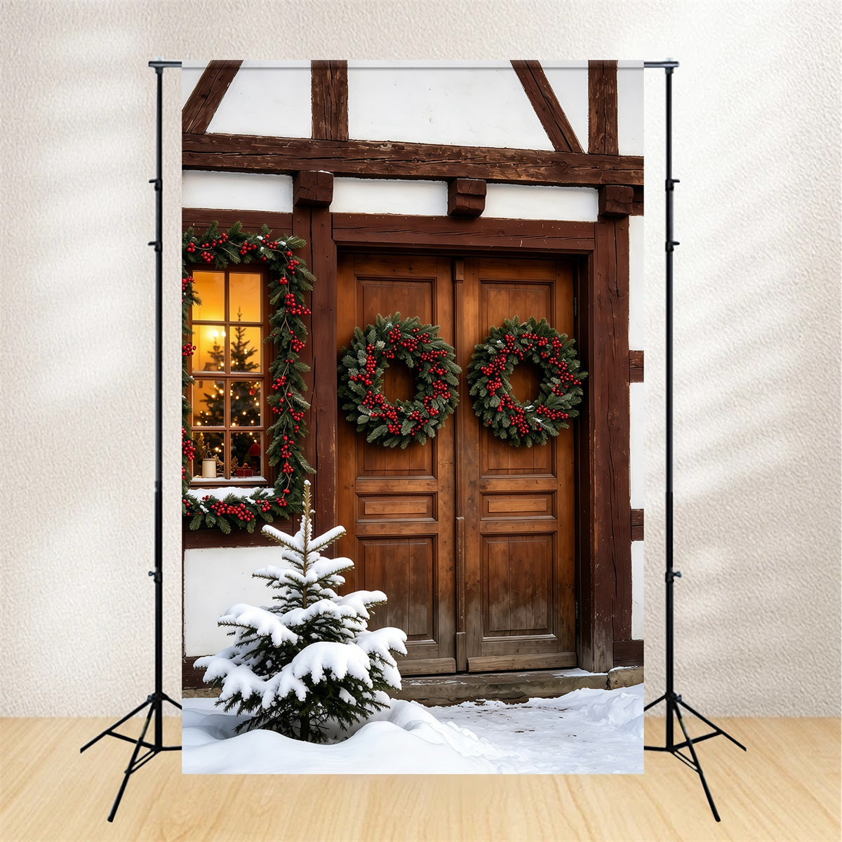 Weihnachts-Holzkulisse Schneeschlittenfahrt-Vorführung Weihnachts-Fotografie-Hintergründe GQ69-63