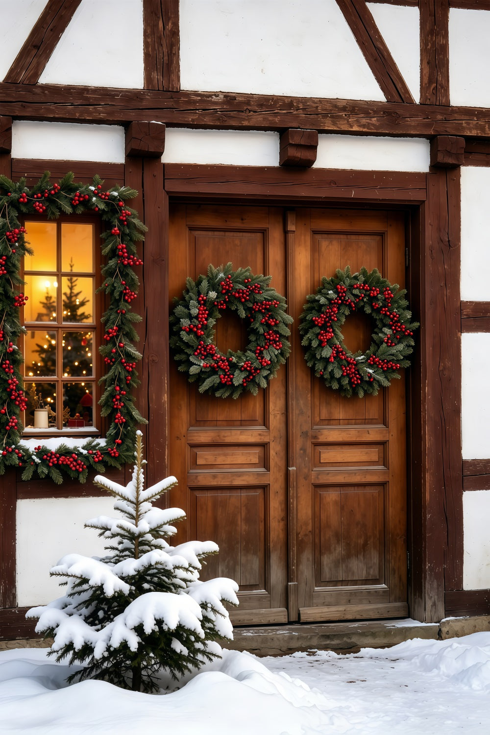 Weihnachts-Holzkulisse Schneeschlittenfahrt-Vorführung Weihnachts-Fotografie-Hintergründe GQ69-63