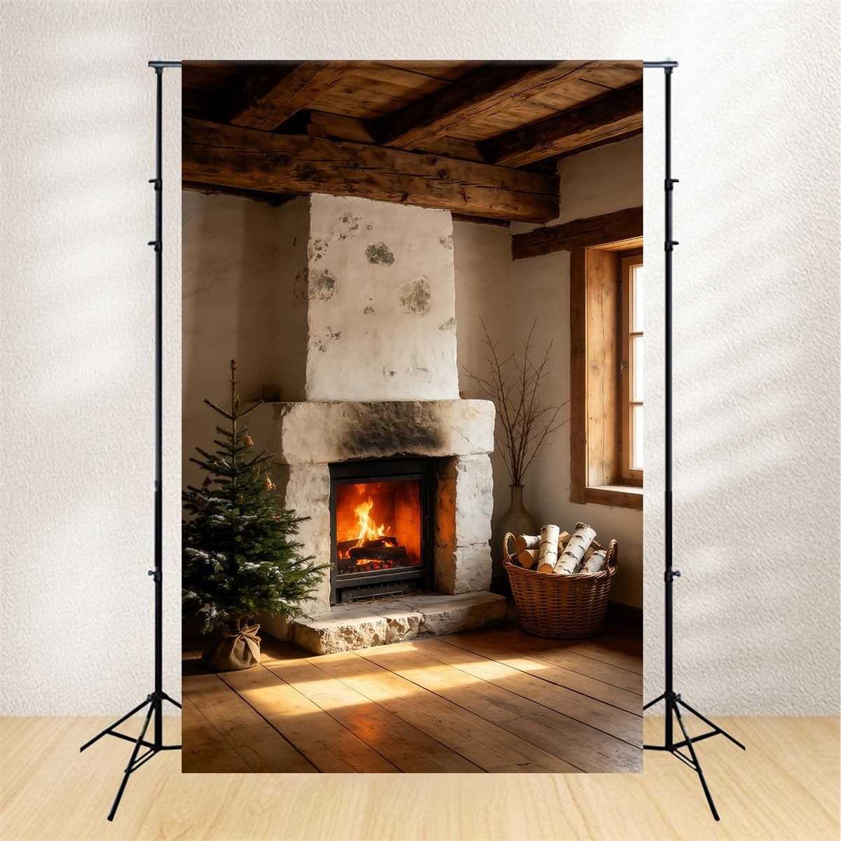 Ländliche Weihnachtskulisse Rustikale Türkränze Im Landhausstil Weihnachtsfotohintergrund GQ69-64