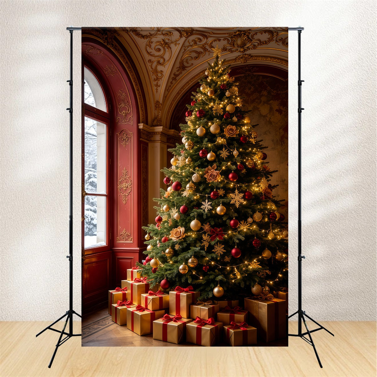 Viktorianische Weihnachtskulisse Königlicher Roter Flur Große Weihnachtskulissen GQ69-65