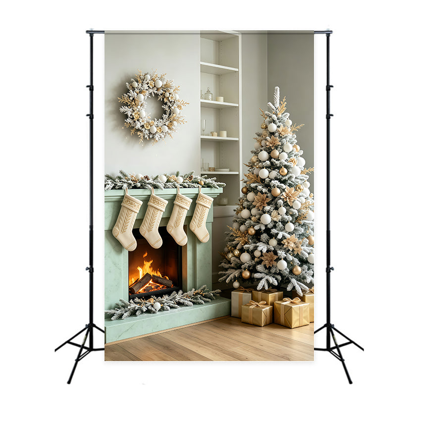 Weihnachtszimmer-Hintergrund Minimalistische Weiße Kaminstrümpfe Weihnachtswand-Hintergrund GQ69-66