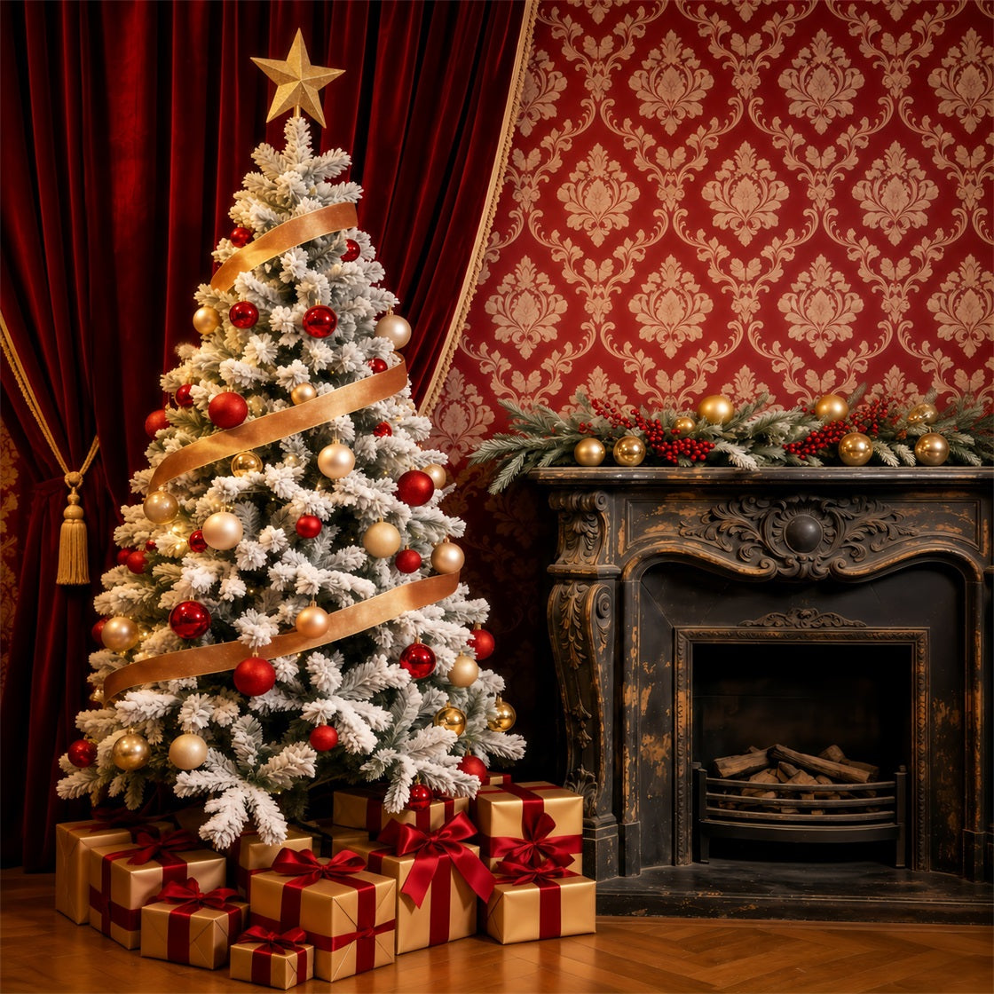 Realistische Weihnachtskulisse Eleganter Roter Samtbaum Große Weihnachtskulisse GQ69-68