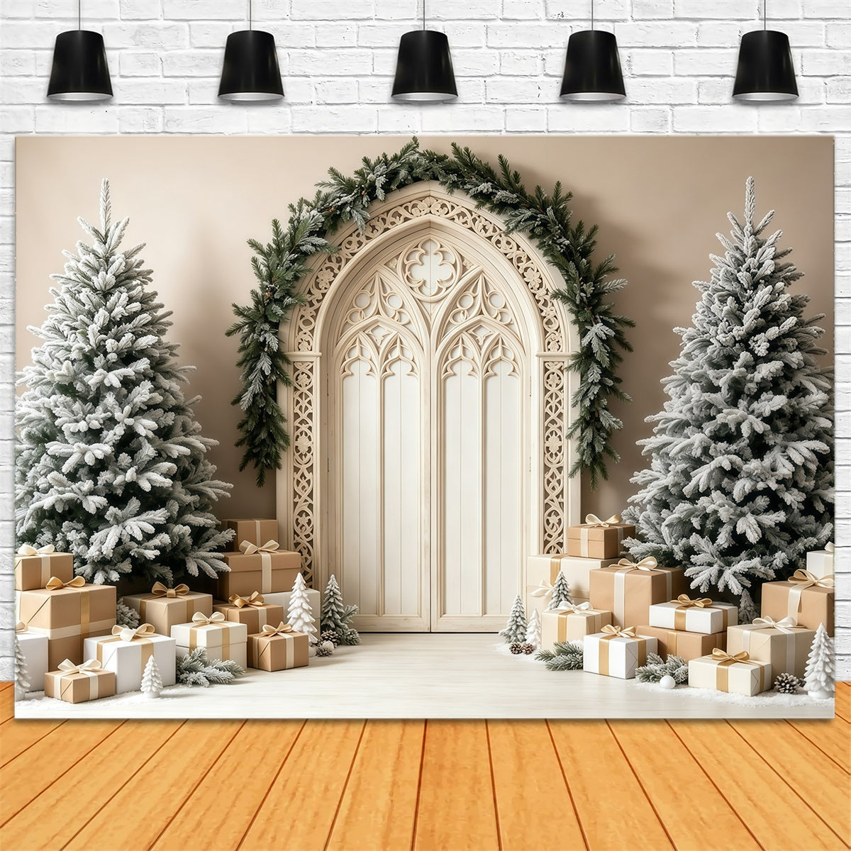 Weihnachtsbogen-Hintergrund Elfenbeinfarbener Gotischer Torbogen Weihnachtswand-Hintergrund GQ69-7