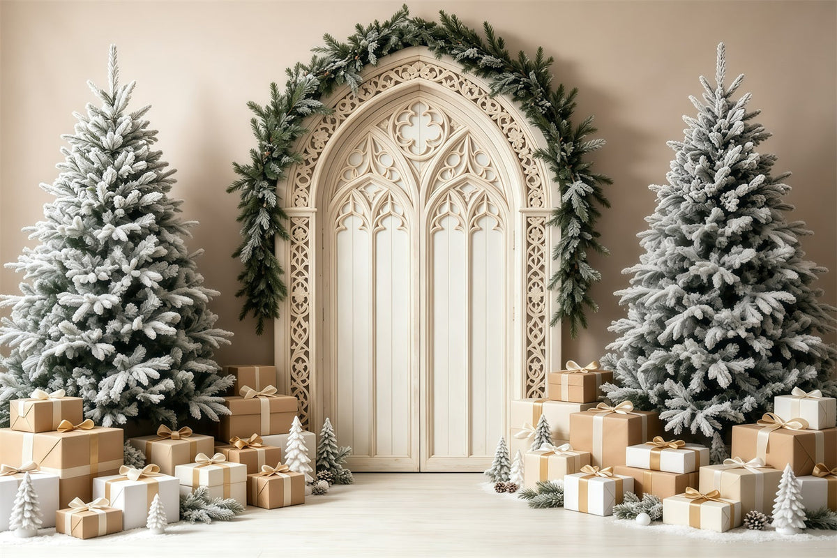 Weihnachtsbogen-Hintergrund Elfenbeinfarbener Gotischer Torbogen Weihnachtswand-Hintergrund GQ69-7