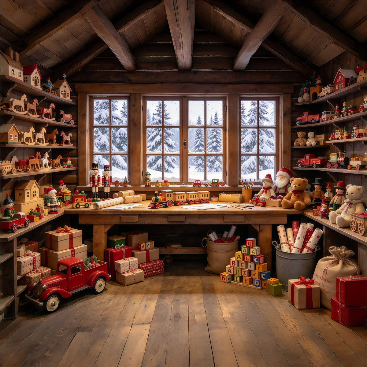 Weihnachtsgeschichte Hintergrund Holzspielzeugwerkstatt Innenraum GQ69-72