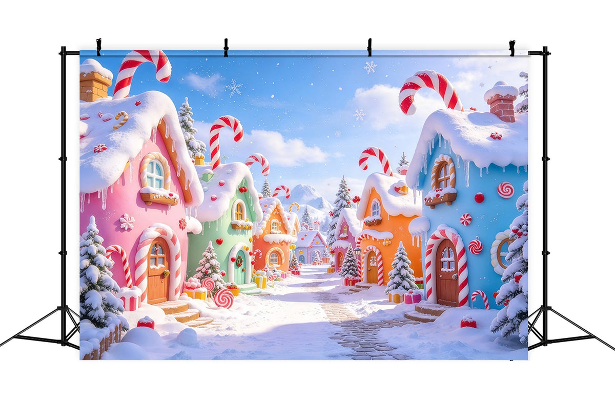 Weihnachtlicher Fotohintergrund Pastellfarbenes Süßigkeiten Dorf GQ69-76