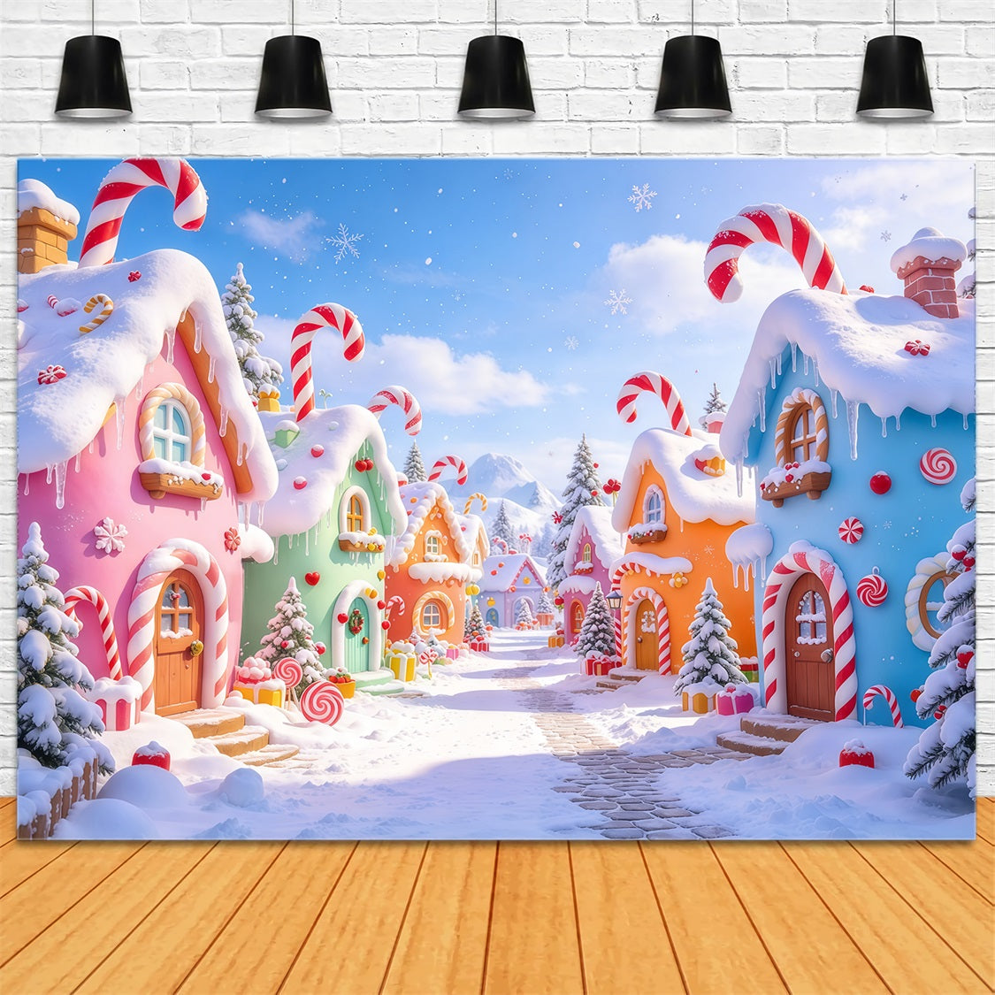 Weihnachtlicher Fotohintergrund Pastellfarbenes Süßigkeiten Dorf GQ69-76