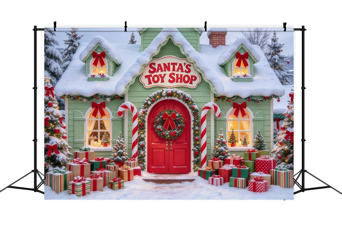 Santa Spielzeugladen Hintergrund Verschneiter Santa Spielzeugladen GQ69-77