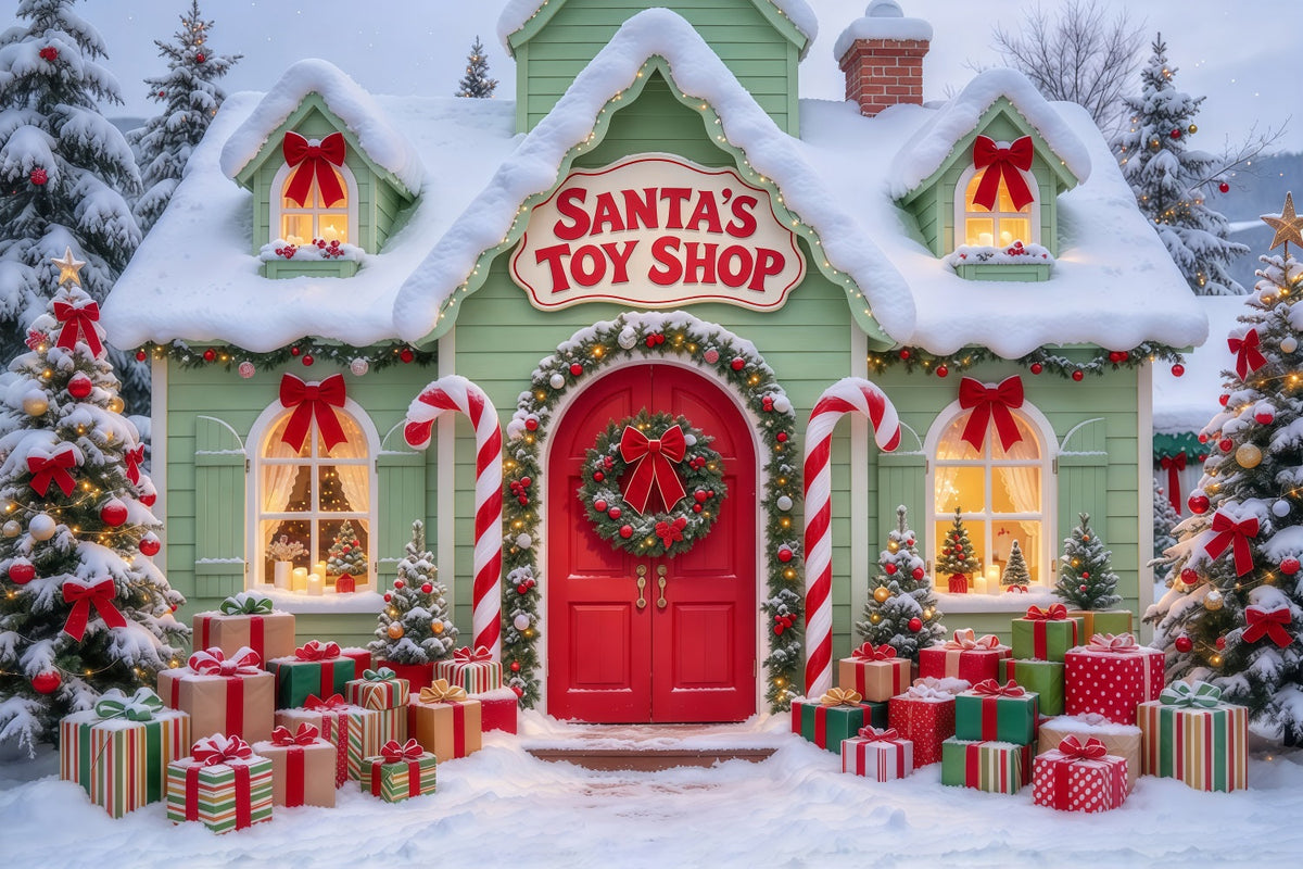 Santa Spielzeugladen Hintergrund Verschneiter Santa Spielzeugladen GQ69-77