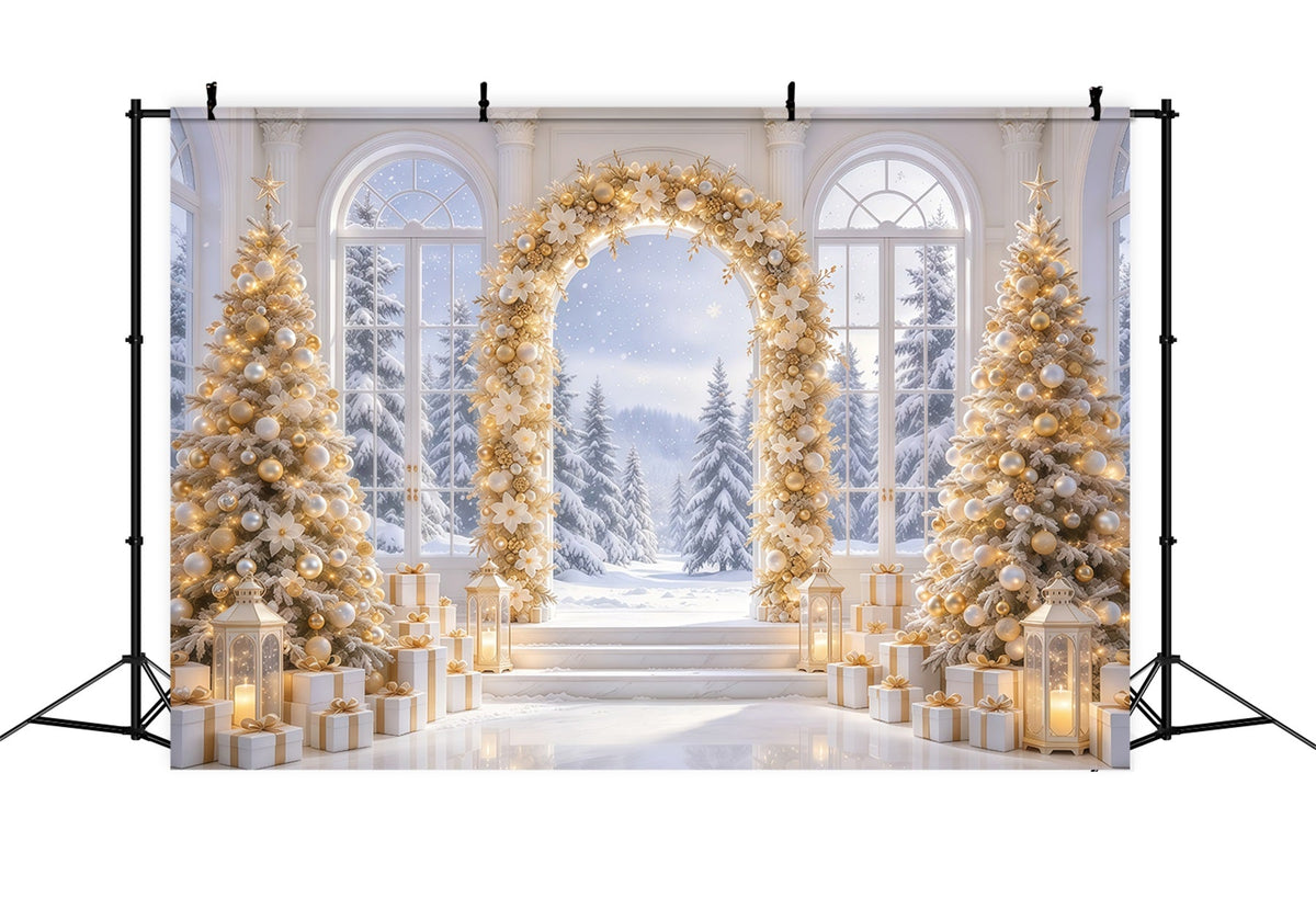 Weiß Goldener Weihnachtshintergrund Goldener Blumen Winterbogen GQ69-79