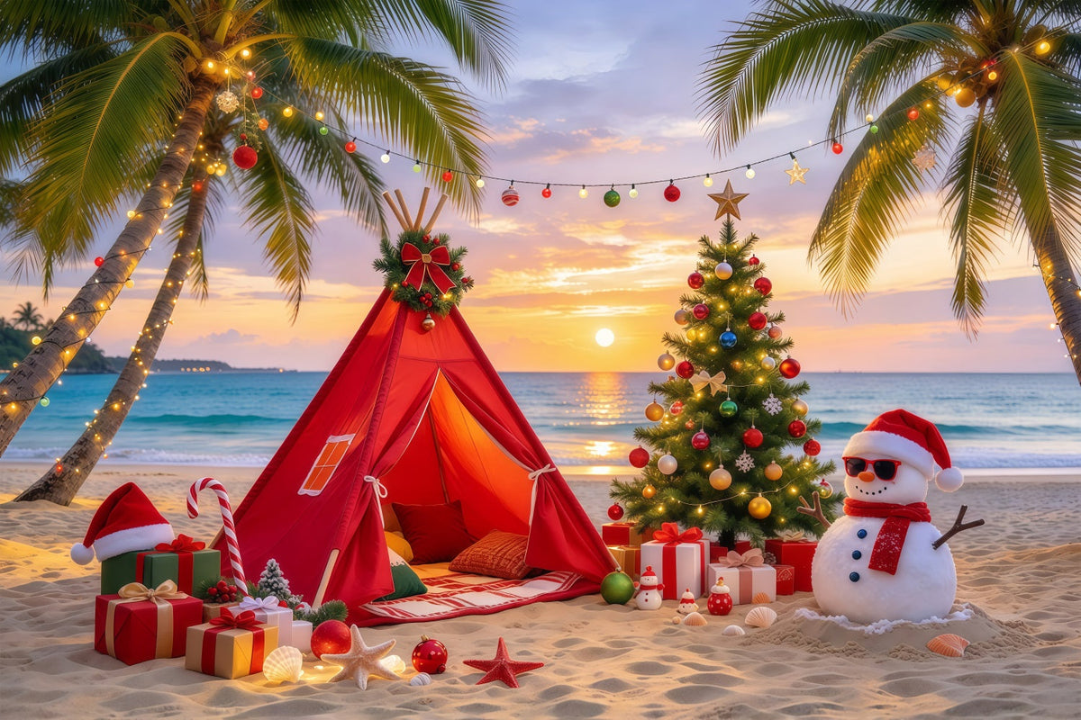 Traditioneller Weihnachtshintergrund Tropischer Strand Schneemann Lager GQ69-81