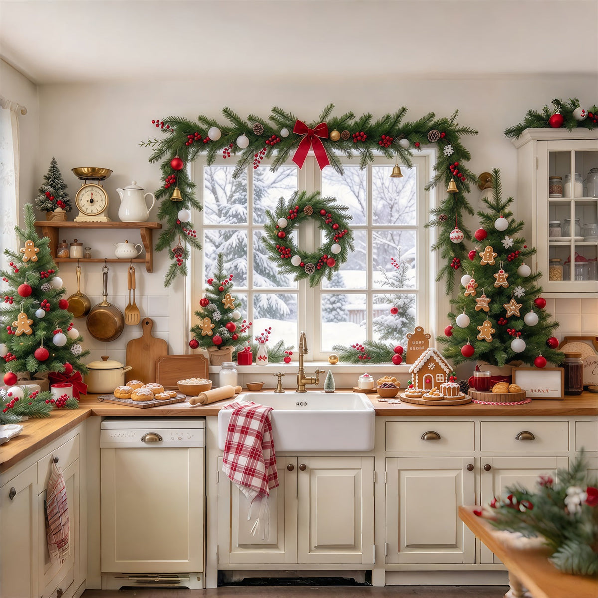 Großer Weihnachtshintergrund Festliches Küchenfenster GQ69-83