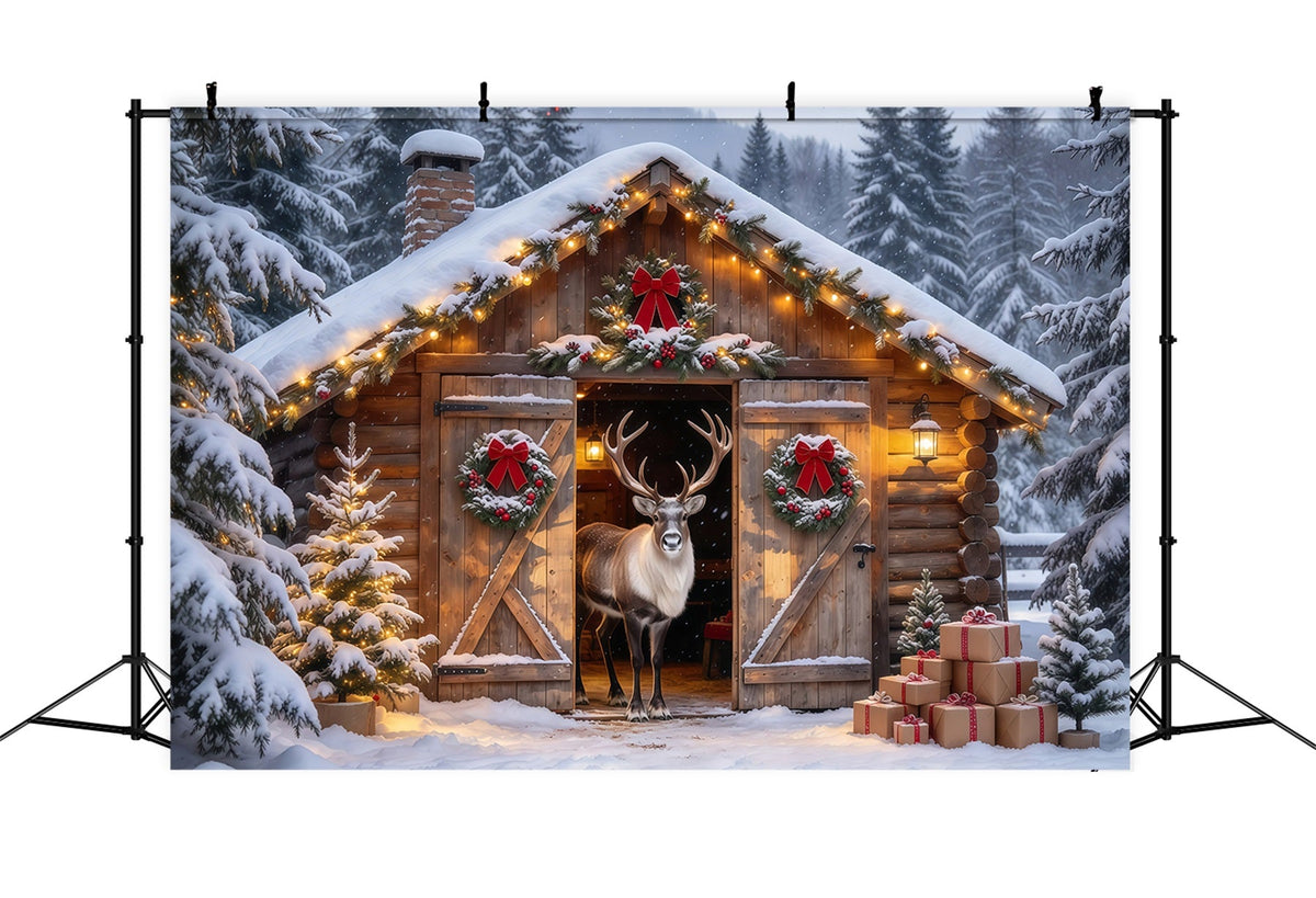 Winterlicher Weihnachtshintergrund Verschneiter Rentierhütteneingang GQ69-88
