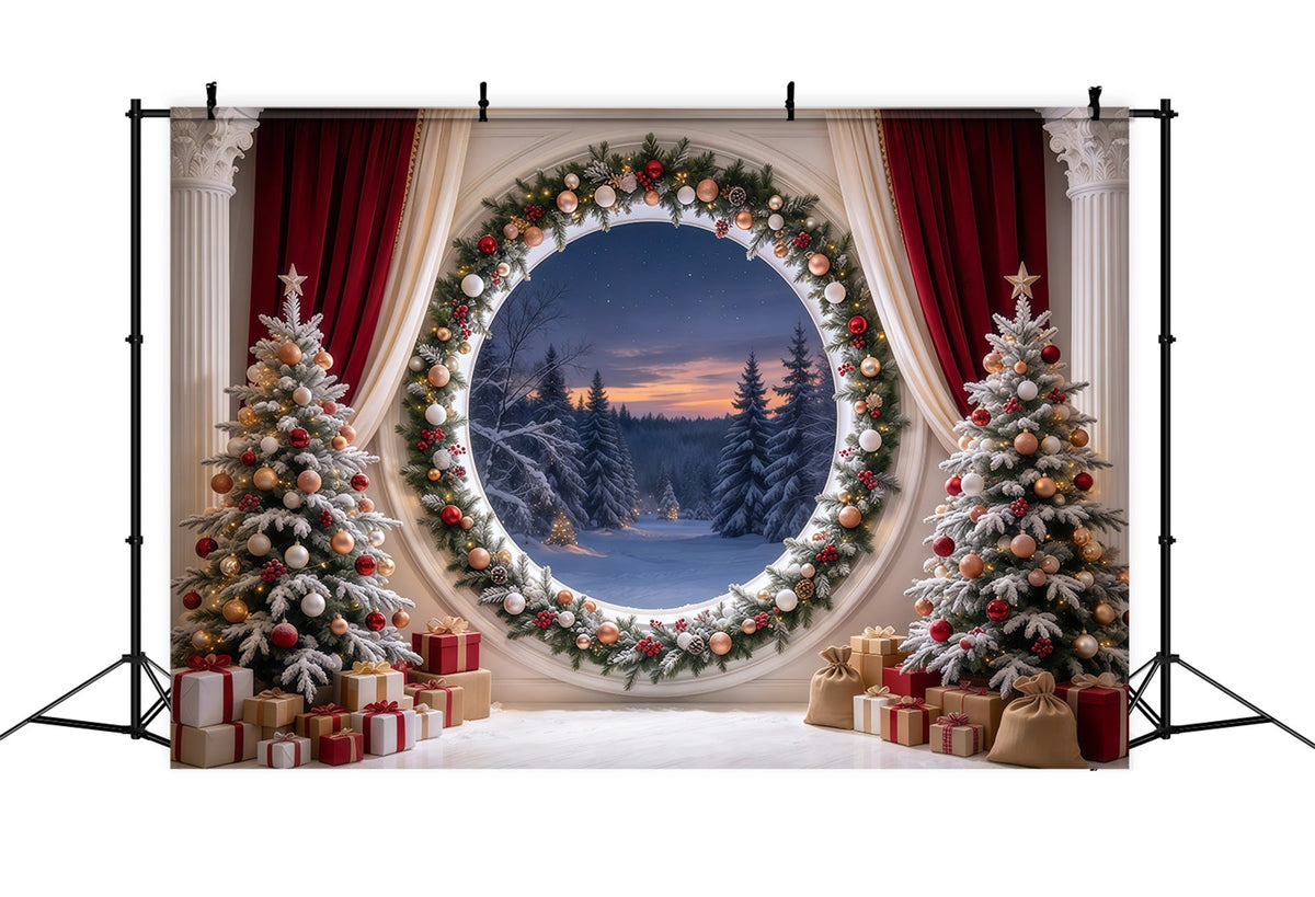 Weihnachtlicher Hintergrund Rundes Wald Fenster Girlande GQ69-90