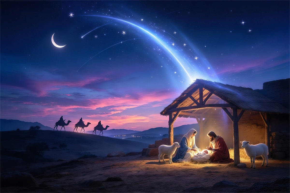 Krippenszene Hintergrund Wüste Sternennacht Bethlehem GQ69-91