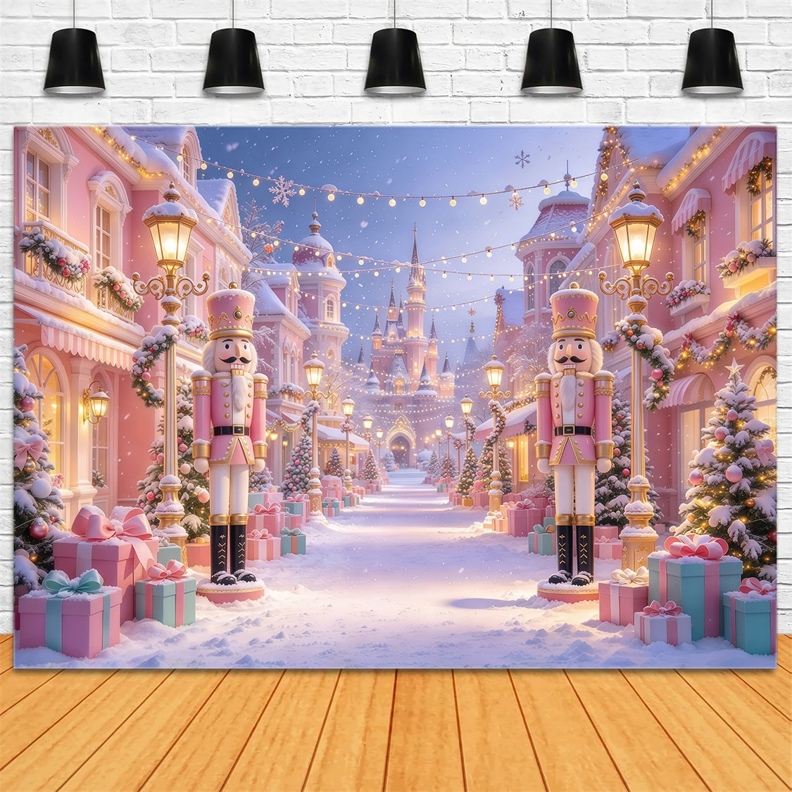 Rosa Weihnachtsfotohintergrund Nussknacker Schlossstraße Bunt GQ69-92