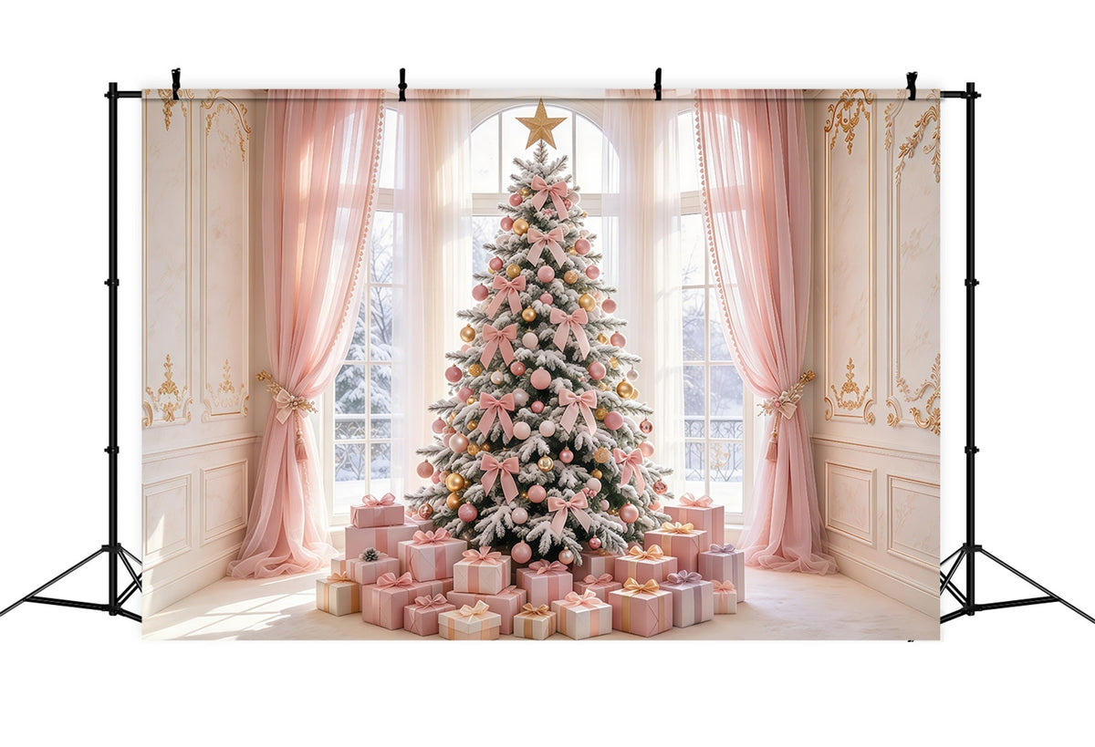 Rosa Weihnachtshintergrund Zartrosa Schleife Baum Geschenke GQ69-94