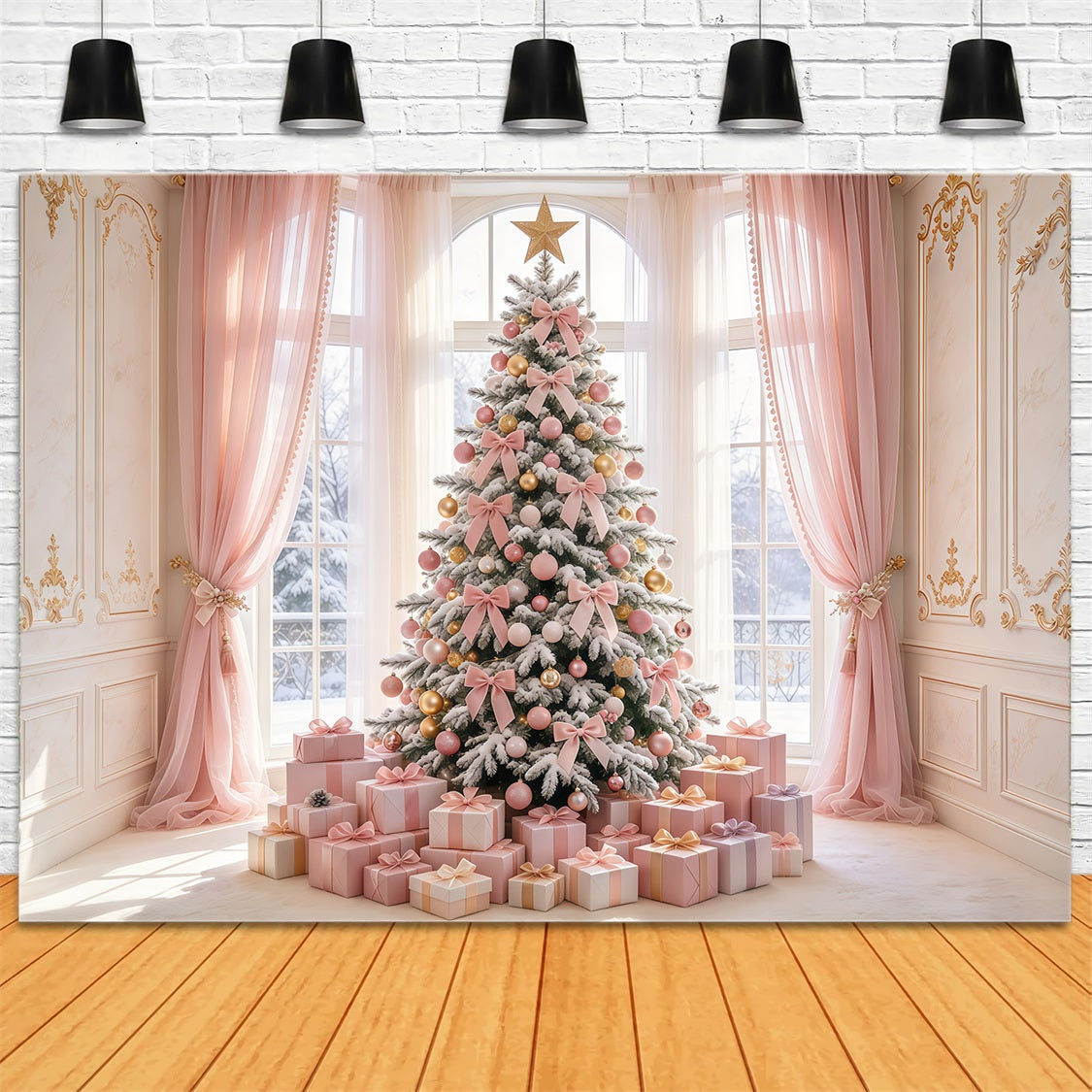 Rosa Weihnachtshintergrund Zartrosa Schleife Baum Geschenke GQ69-94