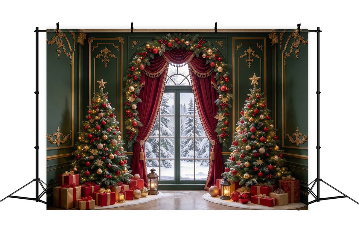 Weihnachtlicher Hintergrund Smaragdgrüner Roter Vorhang Stoffdekoration GQ69-96