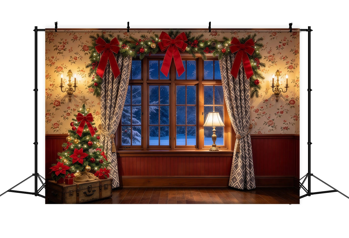 Weihnachtlicher Fotohintergrund Gemütliches Schleifenfenster Festliche Dekoration GQ69-97