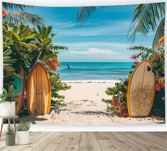 Strand Fotohintergrund Surfbrett Blumen Meer Sommerhintergrund GTY3-300