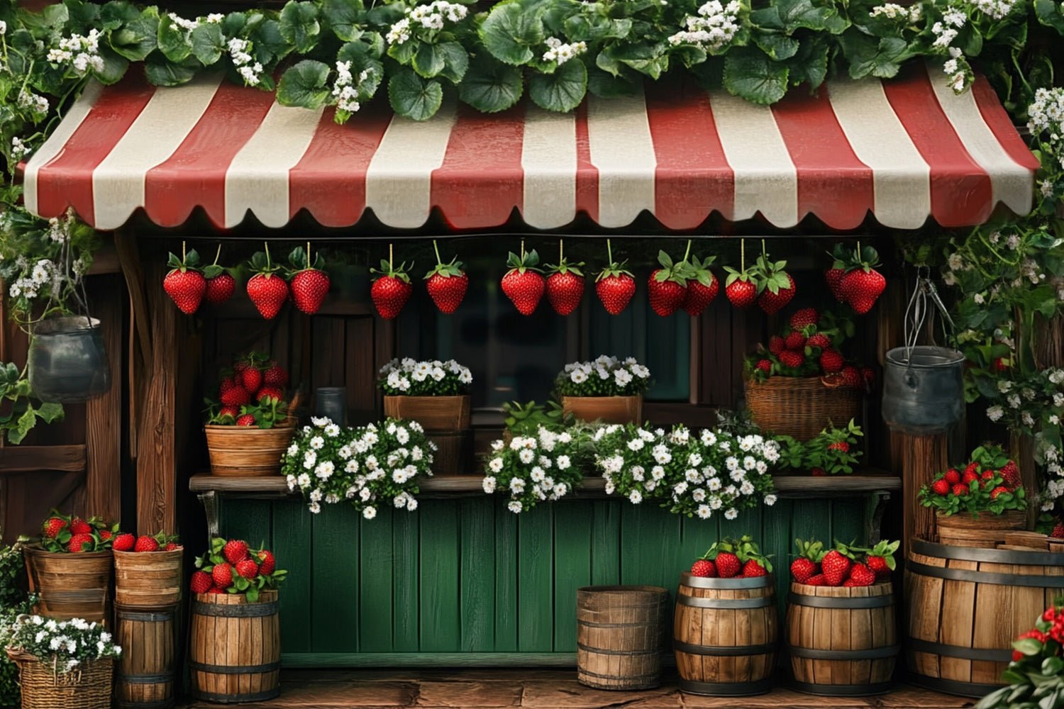 Sommer Backdrops Erdbeer Stand Rotes Vordach Backdrop GTY3-375