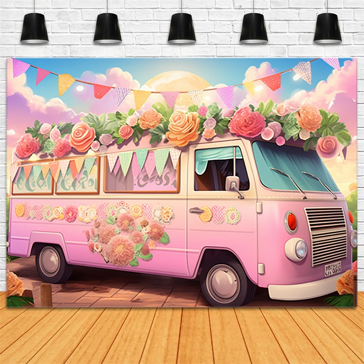 Sommer Backdrops Pink Floral Van Sommer Party Backdrop GTY3-376