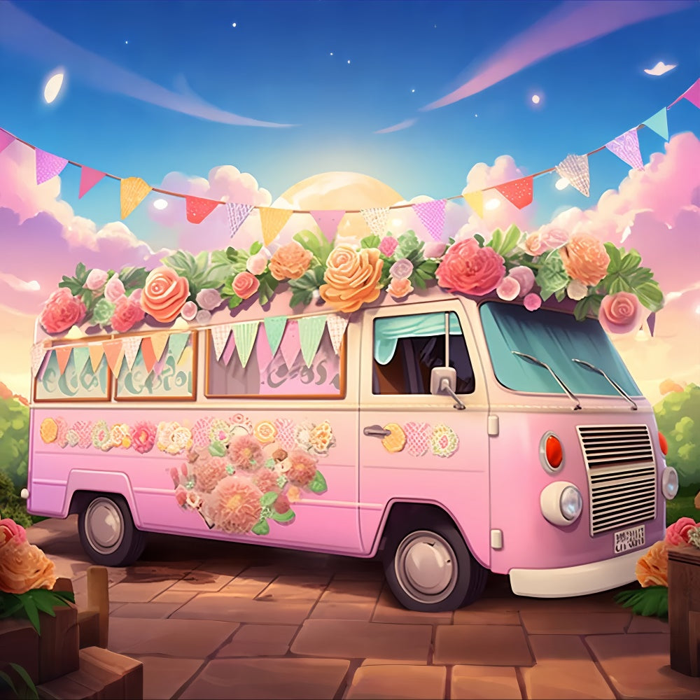 Sommer Backdrops Pink Floral Van Sommer Party Backdrop GTY3-376