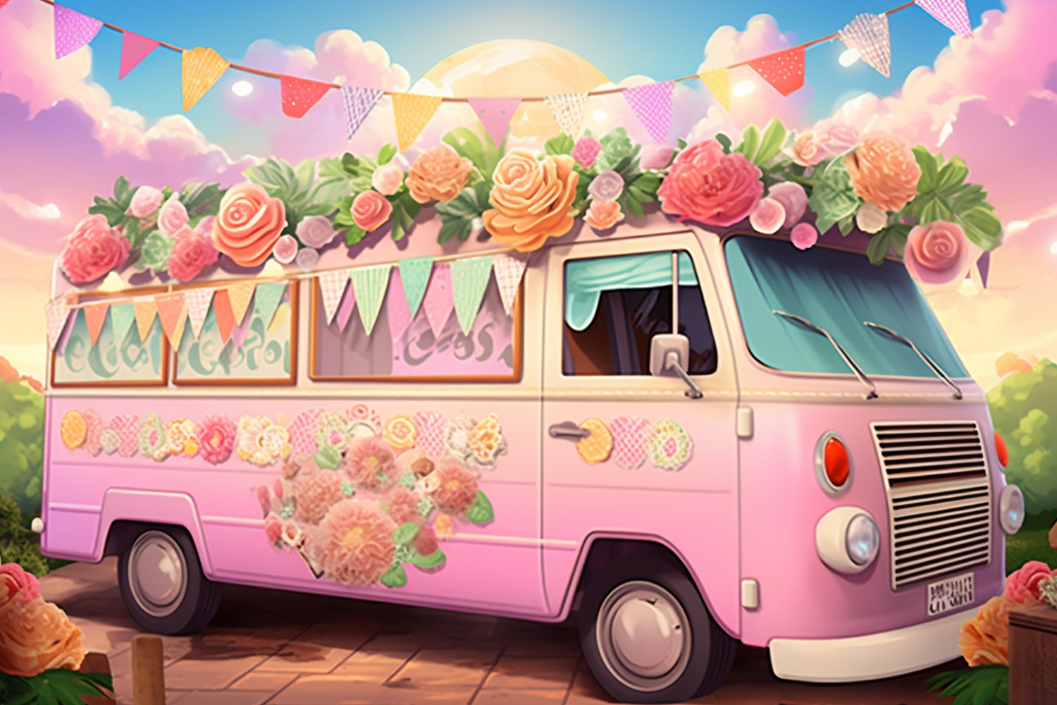 Sommer Backdrops Pink Floral Van Sommer Party Backdrop GTY3-376