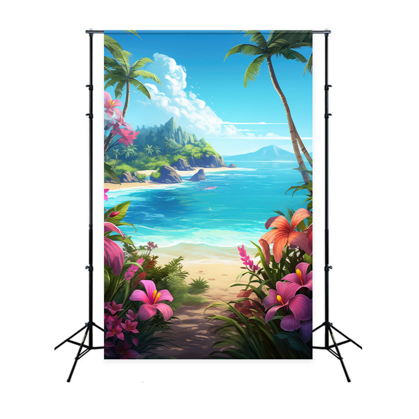 Strand Fotohintergrund Blauer Himmel Floral Trail Sommerhintergrund GTY3-385