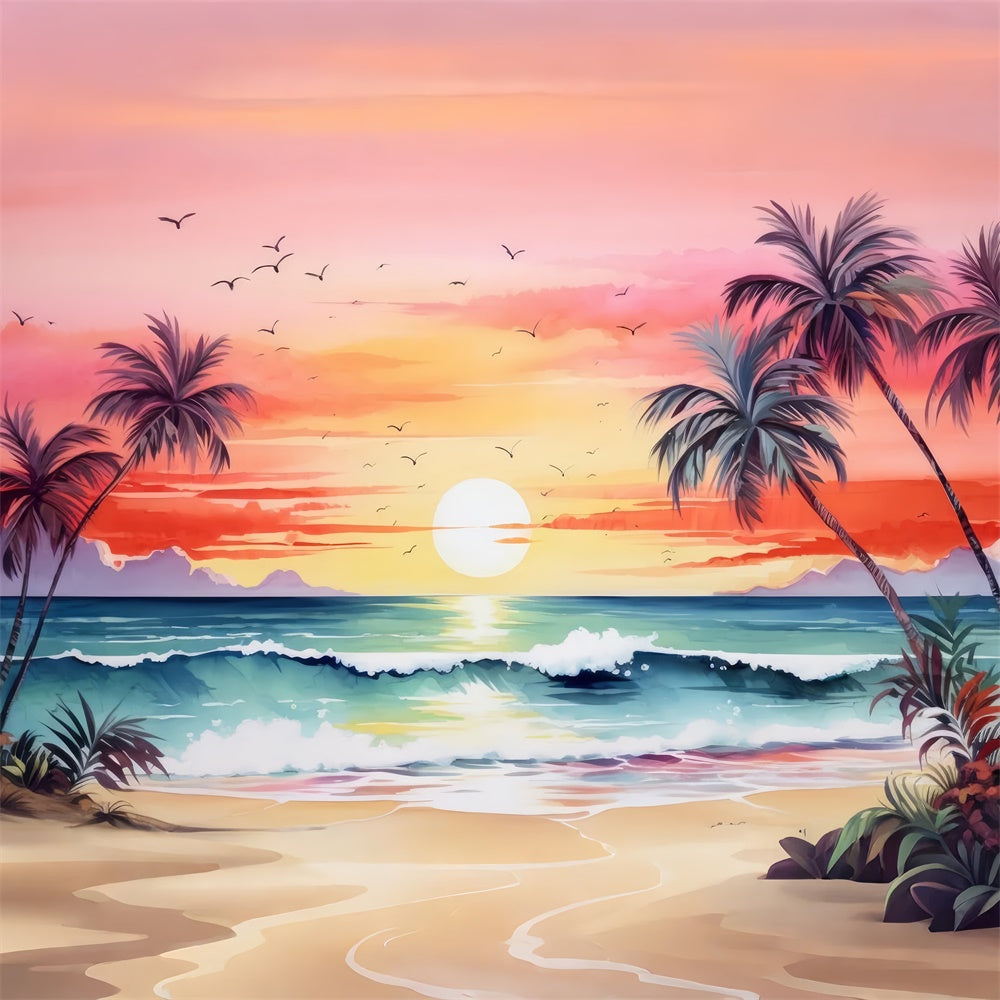 Strand Fotokulisse Sonnenuntergang Baum Ozean Welle Sommer Kulisse GTY3-388