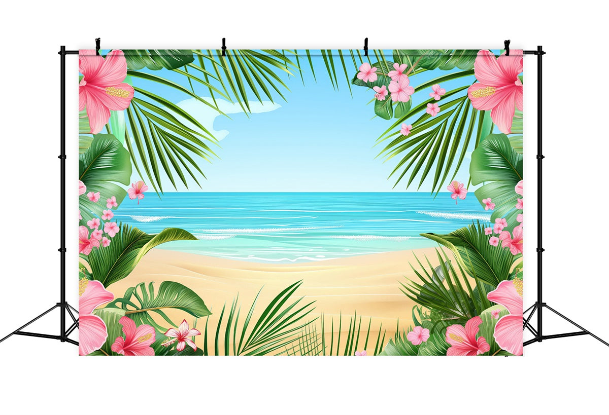 Fotohintergrund Strand Tropische Blume Rahmen Strandhintergrund GTY3-389